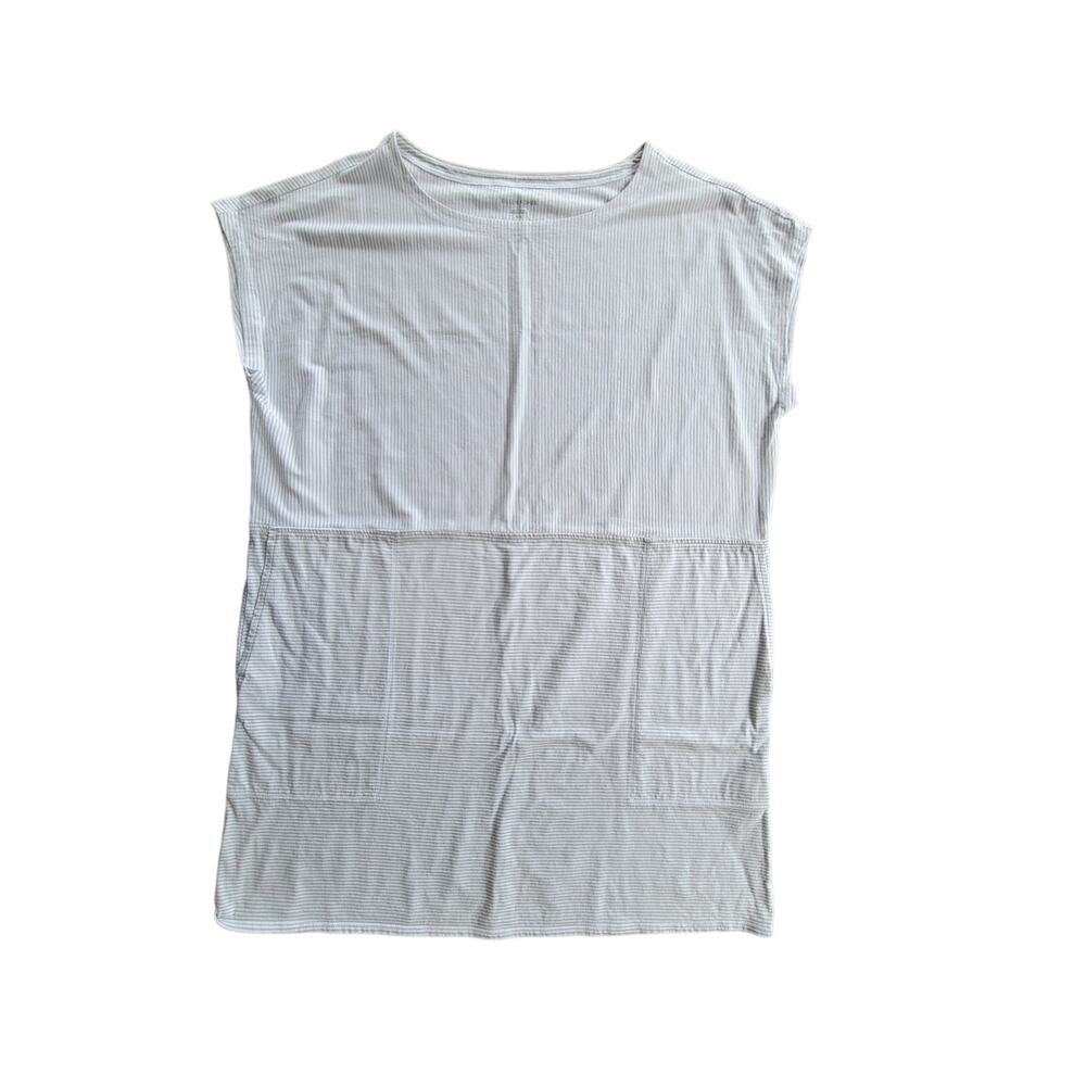 Eileen Fisher‎ Bateau Neck Organic Cotton Striped Boxy Tunic Shift Dress Size M
